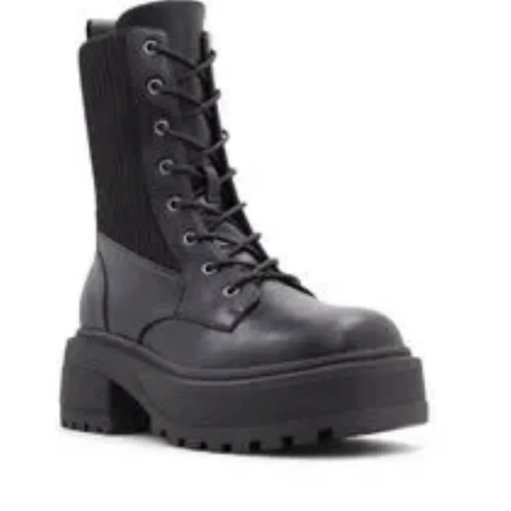 Call It Spring Black Ribbed Combat Boots - Picture 3 of 7